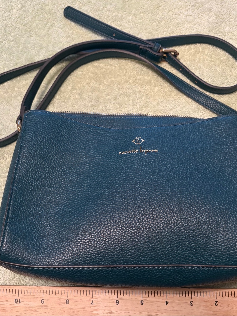 Nanette Lepore Teal Pebbled Crossbody Purse Gold Tone
